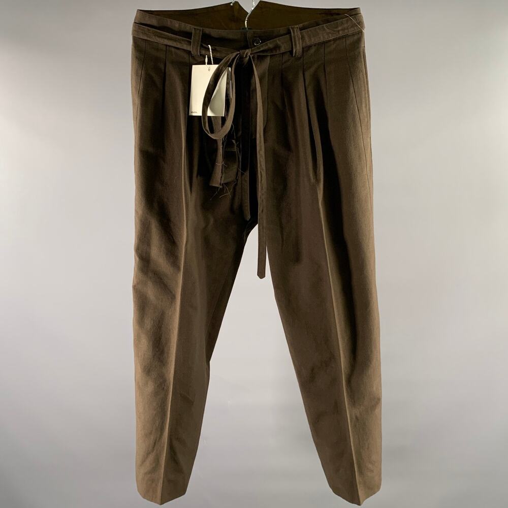 VISVIM Size L Brown Olive Wool Blend Pleated Belted Pants